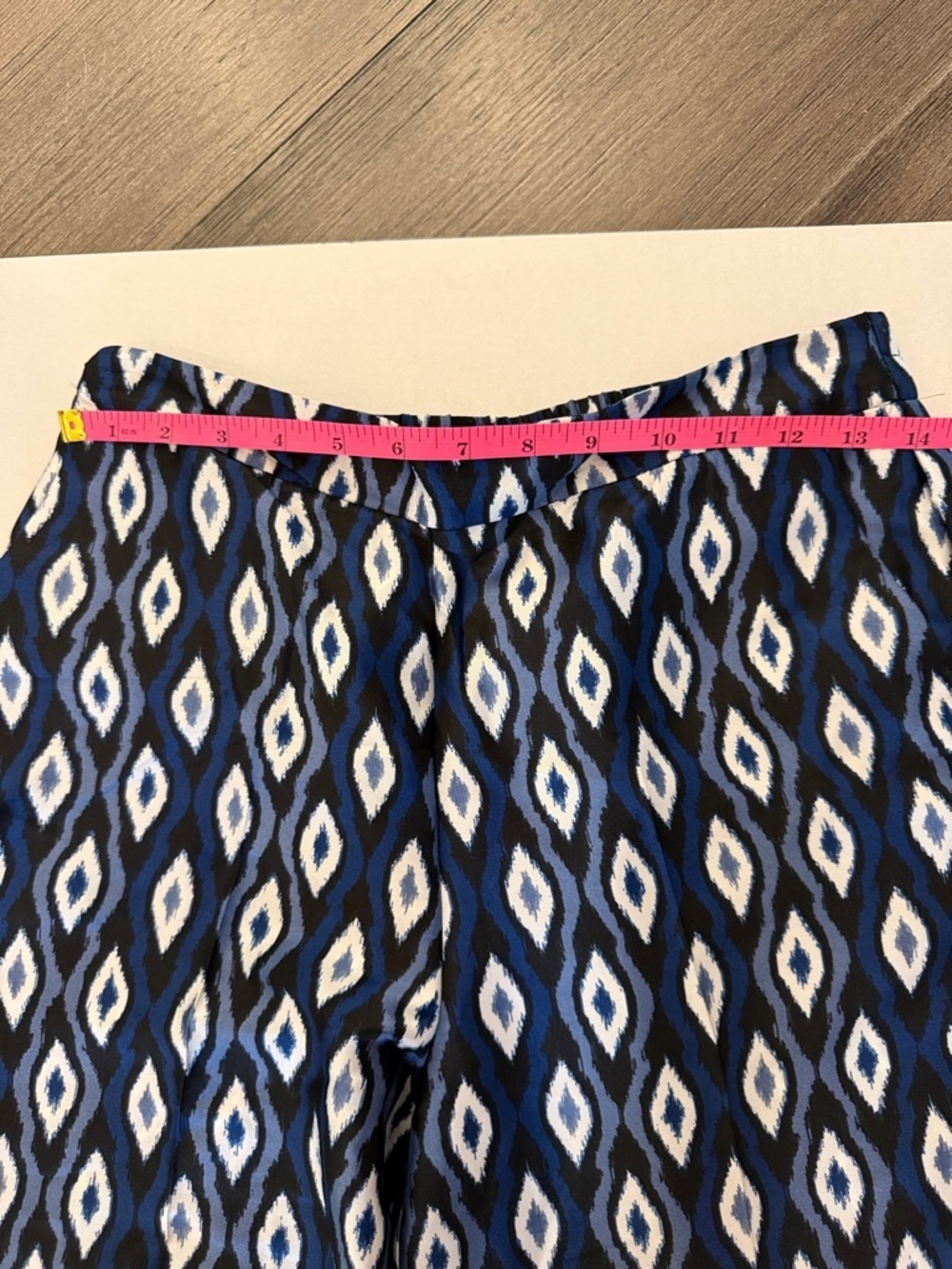 Zara Navy Blue and White Geometric Wide Leg Pants - Picture 3 of 10